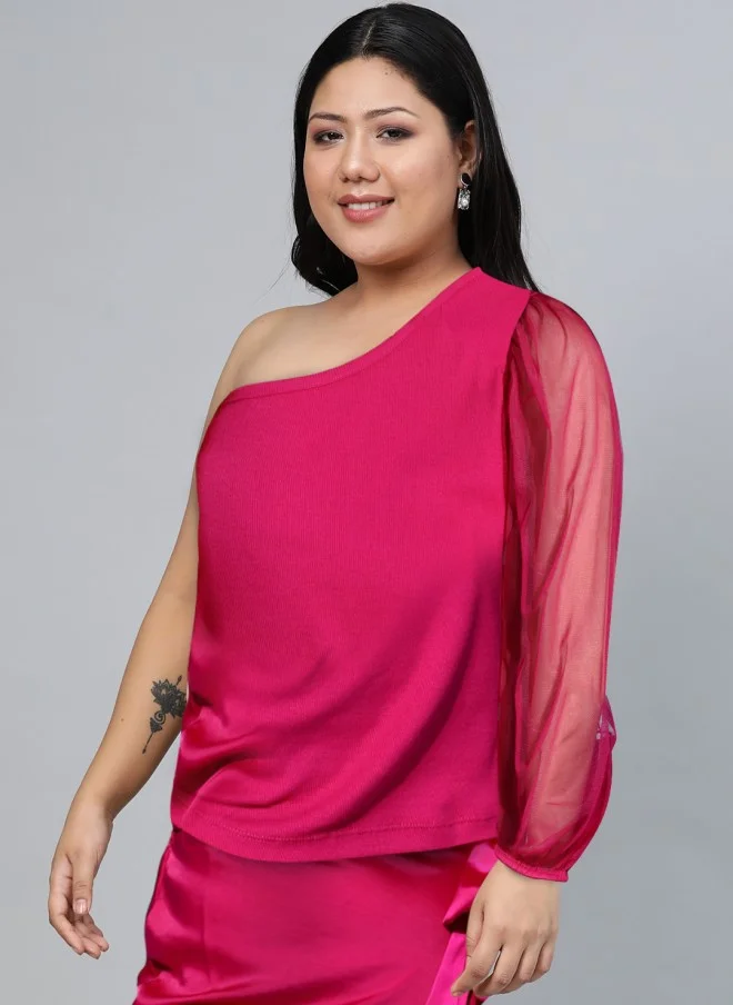SASSAFRAS Bright Fuchsia One-Shoulder Top for Women