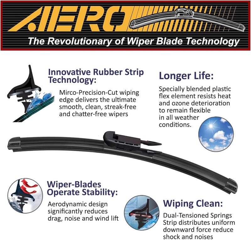 إيرو مساحات AERO بديلة لفورد إسكيب 2024-2020، مقاس 24 بوصة + 20 بوصة أمامي + 11 بوصة خلفي، شفرات مساحات زجاج أمامي متميزة لكل الفصول مع قطع ممسحة بديلة إضافية + ضمان لمدة عام واحد (مجموعة من 3) - Image 3