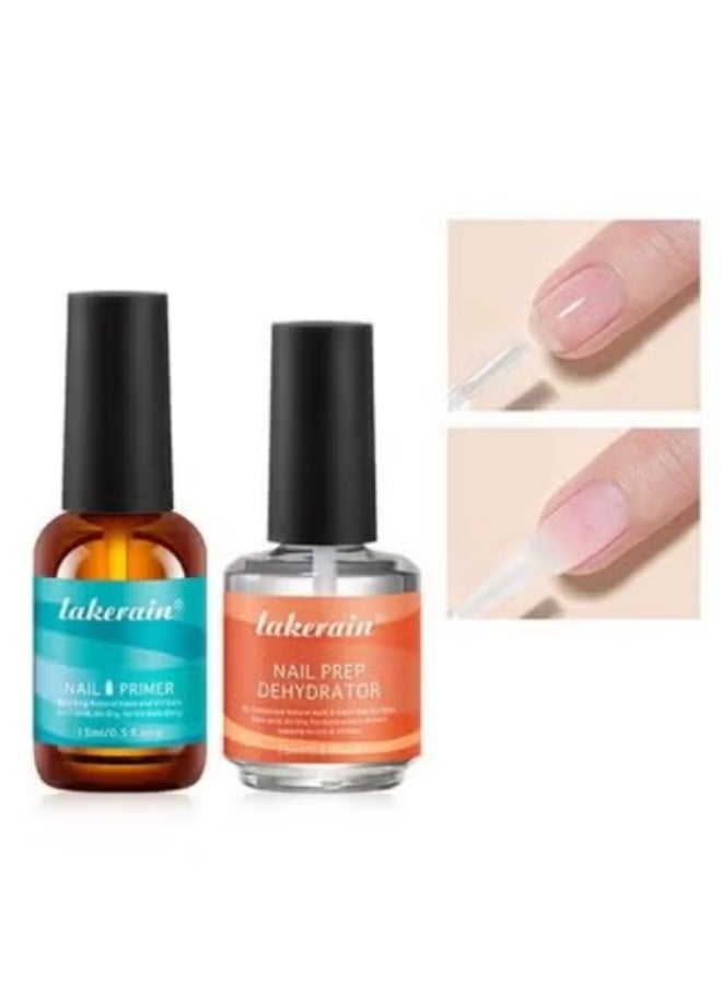 lakerain 2 Pcs Nail Dehydrator and Primer, Gel Nail Polish Acid Free Natural Nail Prep Dehydrate & Bond Primer Nail Bond, Air Dry Superior Bonding Primer for Acrylic Powder Nail Supplies Set - Image 1