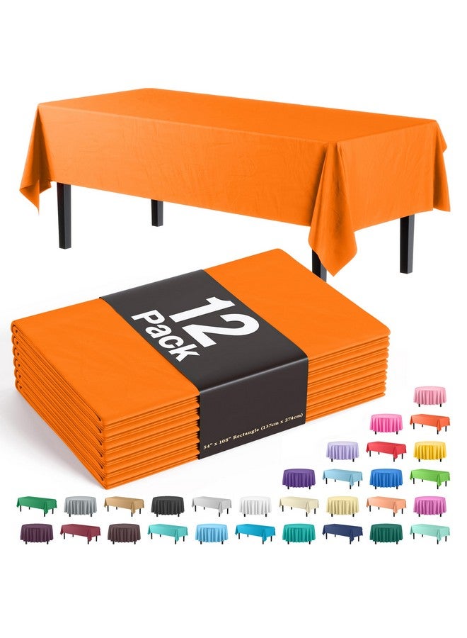 Exquisite 12-Pack Premium Plastic Tablecloth 54in. x 108in. Rectangle Table Cover - Orange - Image 1