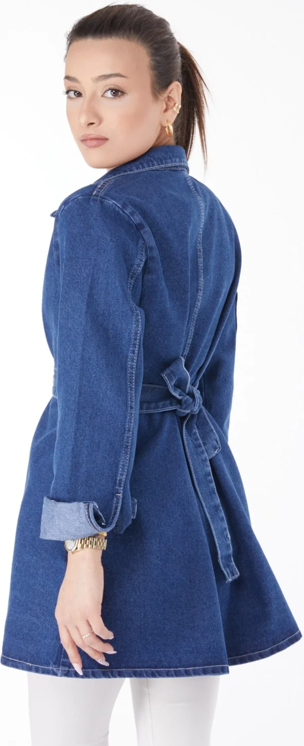 Tofisa Plain Shirt Collar Women's Blue Denim Tunic - 24050