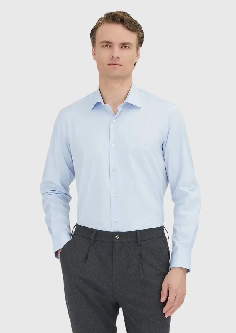 RAMSEY Light Blue Regular Fit Weaving Classical 100% Cotton Shirt