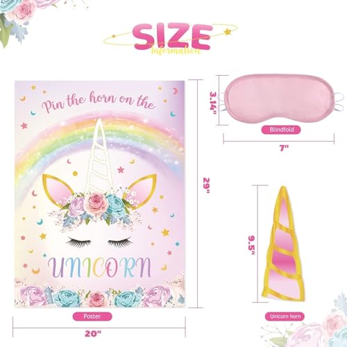 Wernnsai لعبة دبوس القرن على اليونيكورن - زينة عيد ميلاد اليونيكورن ألعاب حفلات عيد الميلاد للأطفال ملصق مع 24 ملصق قرن هدايا حفلات قوس قزح لفتات زينة جدران المنزل - Image 2