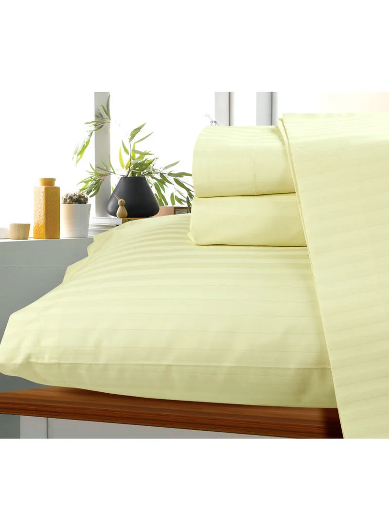 Bliss Casa Bliss Casa 3 Pieces 1cm Stripe Bed Sheets Full (140x200+30 cm) - Soft Satin Sheet Set with Pillowcases - Deep Pocket, Hotel Collection, Luxury Bedding Set include 1 fitted Sheet, 2 Pillowcases -Cream