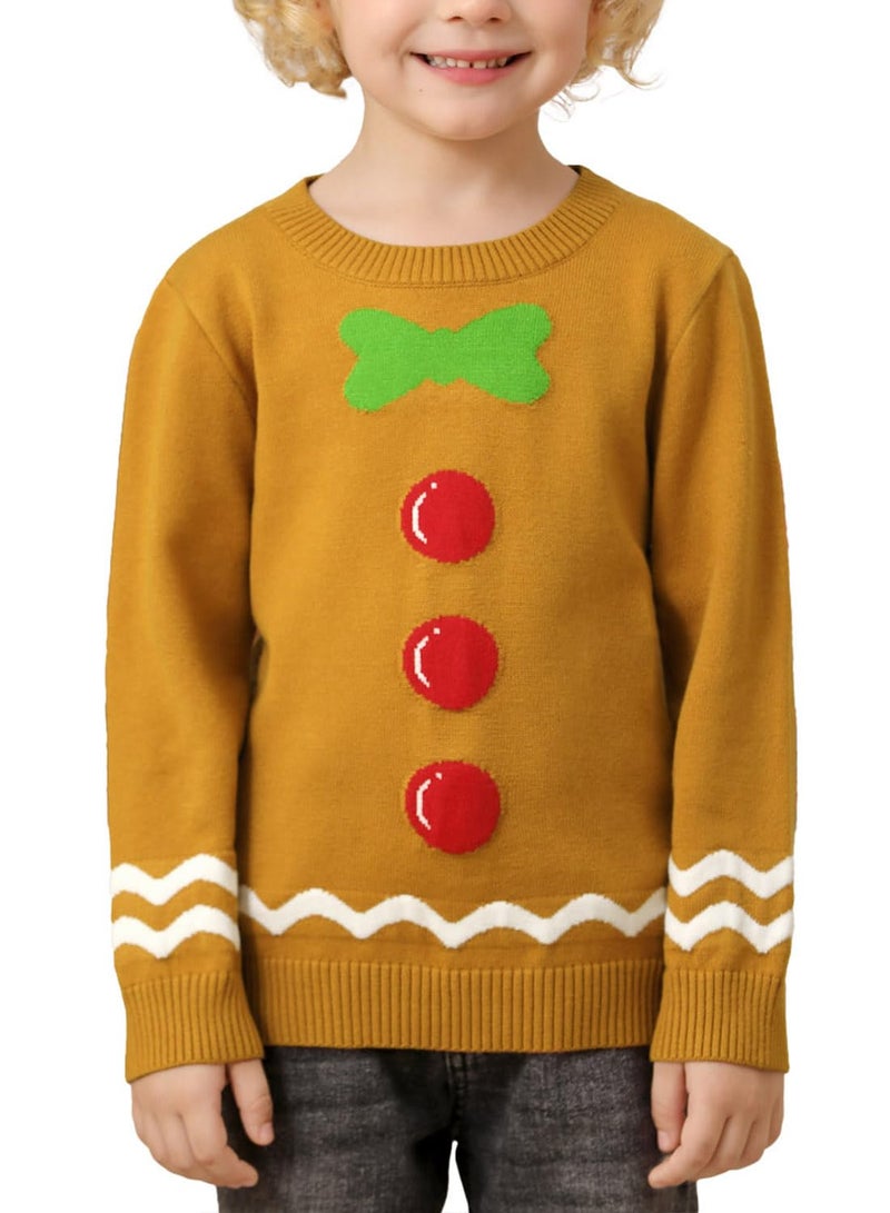 BesserBay Christmas Girls/Boys Pattern Knit Ugly Gingerbread Outfit Xmas Holiday Sweater Brown 6 Years - Image 1