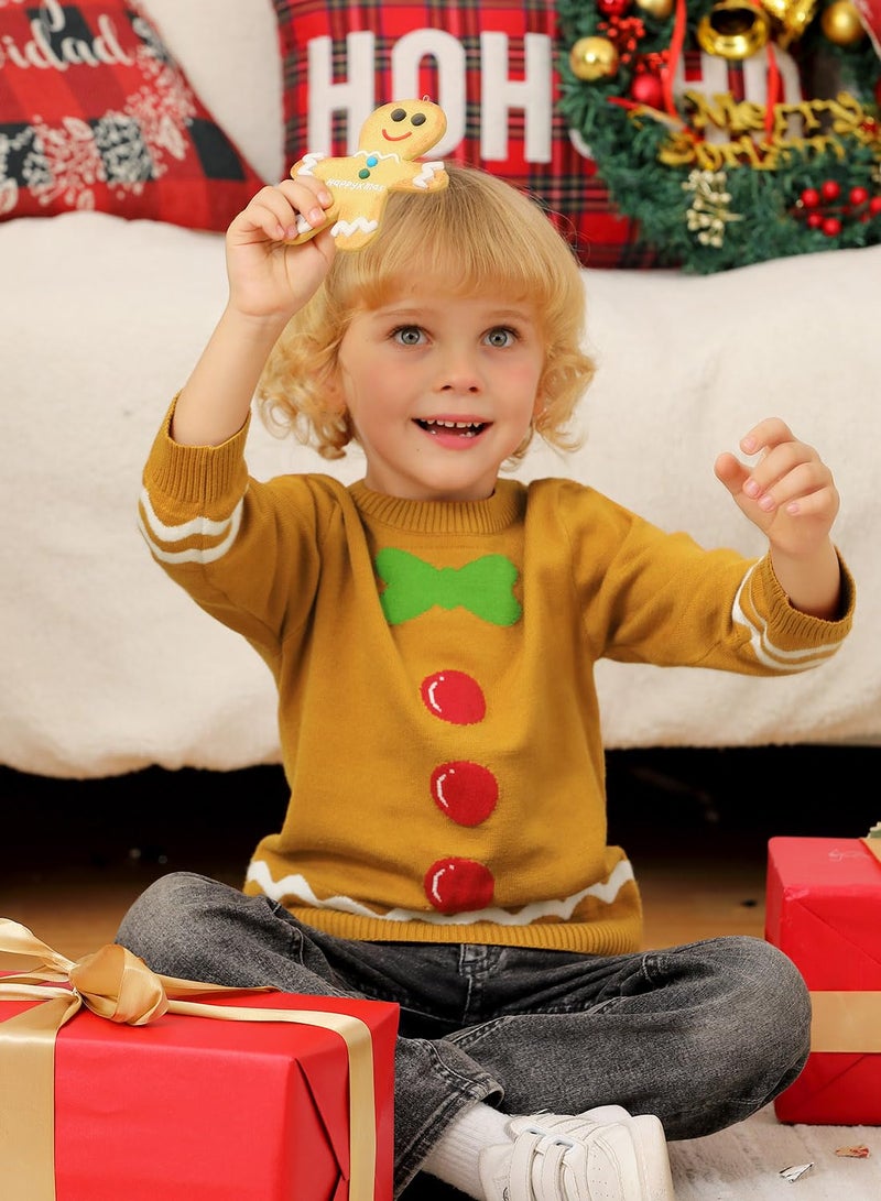 BesserBay Christmas Girls/Boys Pattern Knit Ugly Gingerbread Outfit Xmas Holiday Sweater Brown 6 Years - Image 5