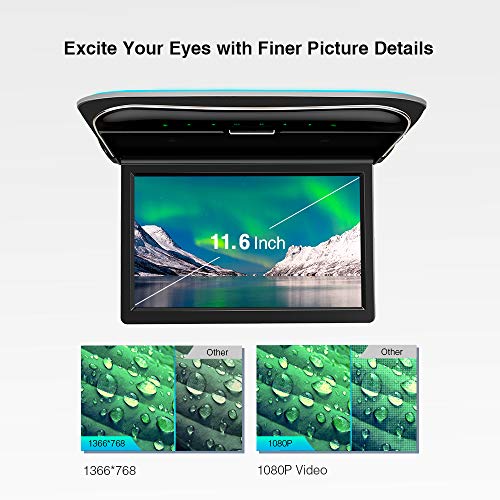 XTRONS 11.6 Inch Car Overhead Roof Mounted Monitor Screen Ultra-Thin Flip Down TV for Cars 1080P Car Video Player with Built-in Speaker Support IR, USB, HDMI, AV Input (No DVD) - Image 3