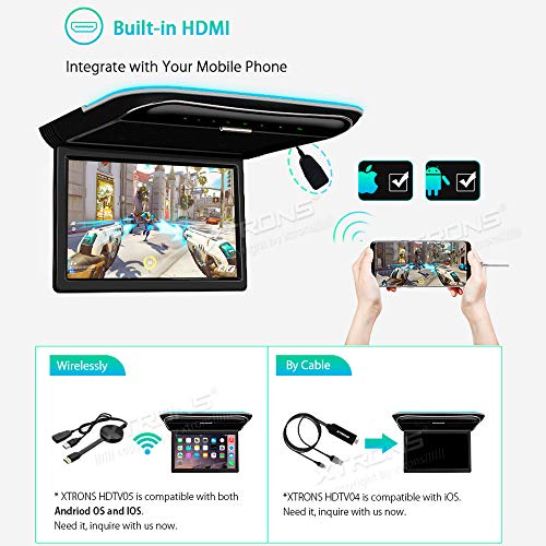 XTRONS 11.6 Inch Car Overhead Roof Mounted Monitor Screen Ultra-Thin Flip Down TV for Cars 1080P Car Video Player with Built-in Speaker Support IR, USB, HDMI, AV Input (No DVD) - Image 5