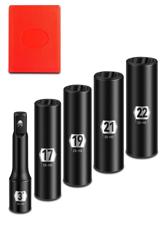 BLACKROBOT 5-Piece 1/2" Drive Lug Nut Removal Tool, 6 Point & Twist Lug Nut Extractor, Impact Flip Socket Set (17mm, 19mm, 21mm, 22mm) with 3" Extension Bar, CR-MO Steel - Image 1