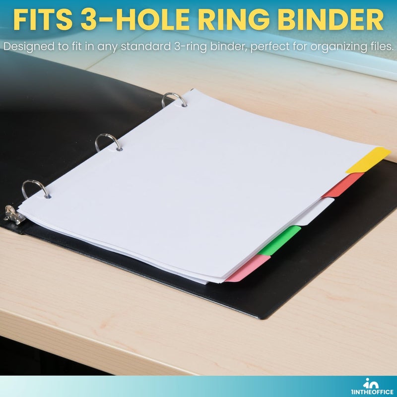 1InTheOffice 3-Pack Plastic Binder Divider with 5 Colored Tabs, 3-Hole, Letter/A4 Size, Multi-colored (Red, Blue, Yellow, Green, Pink) - Image 5