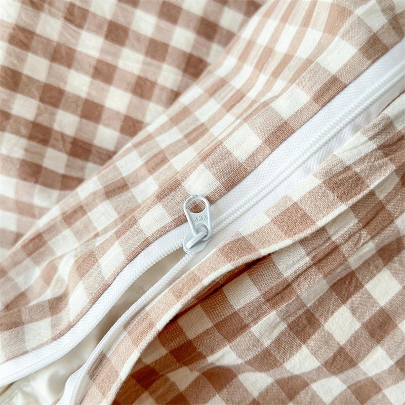 Mucalis Tan Gingham Duvet Cover King 100% Washed Cotton Beige Cream Checked Duvet Cover Set Vintage Brown Plaid 3 Piece Grid Bedding Set with Zipper Closure Corner Ties,Durable,Breathable,Easy Care - Image 5