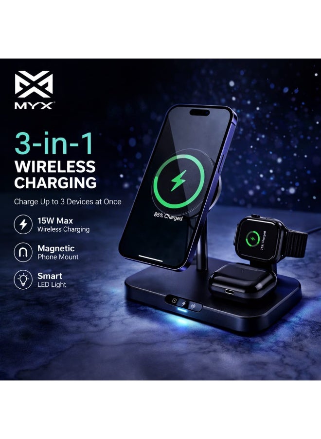 MXY MYX 3 in 1 Magnetic Wireless Charger 15W Fast Charging Stand - Image 2