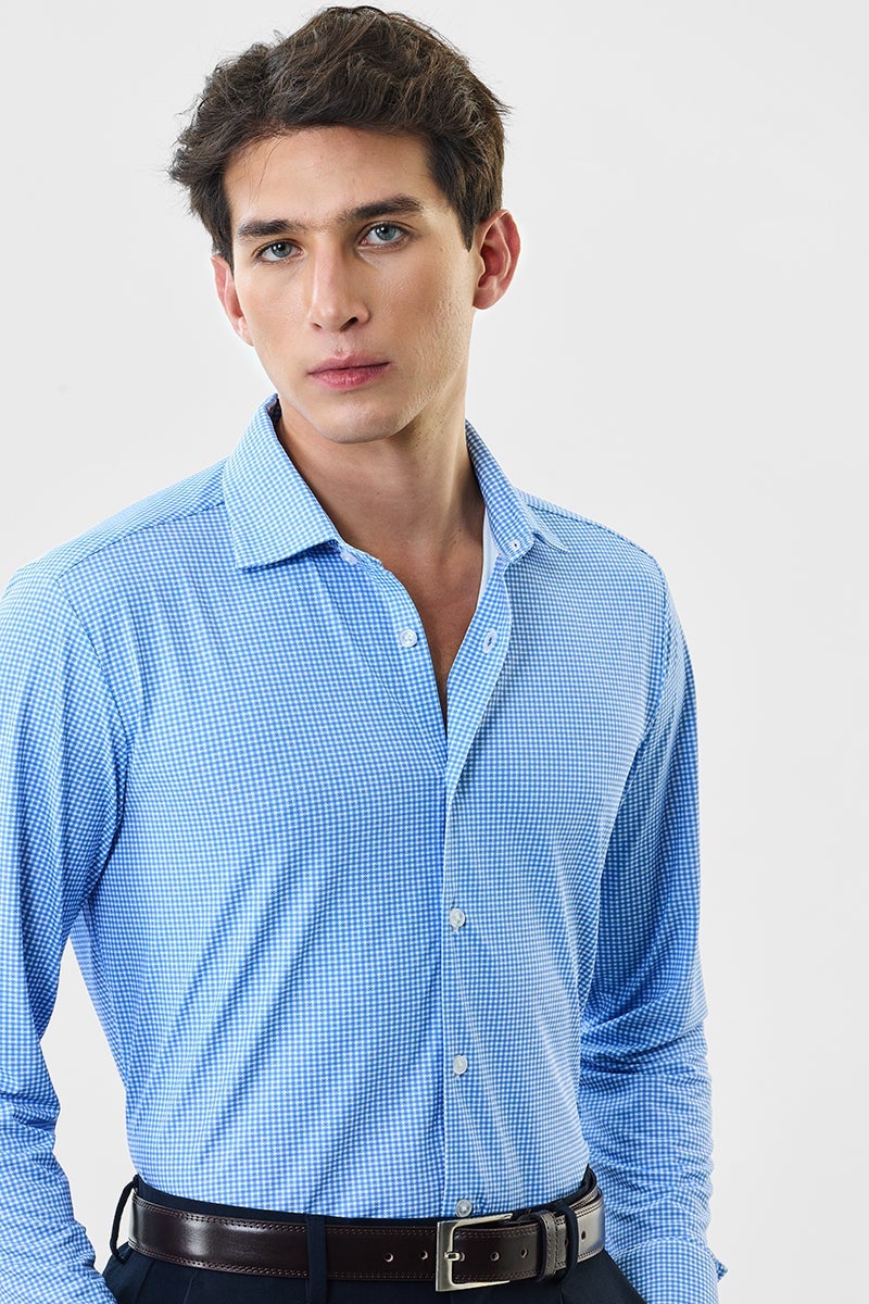 SNITCH Micro Check Slim Fit Technical Shirt - Image 3