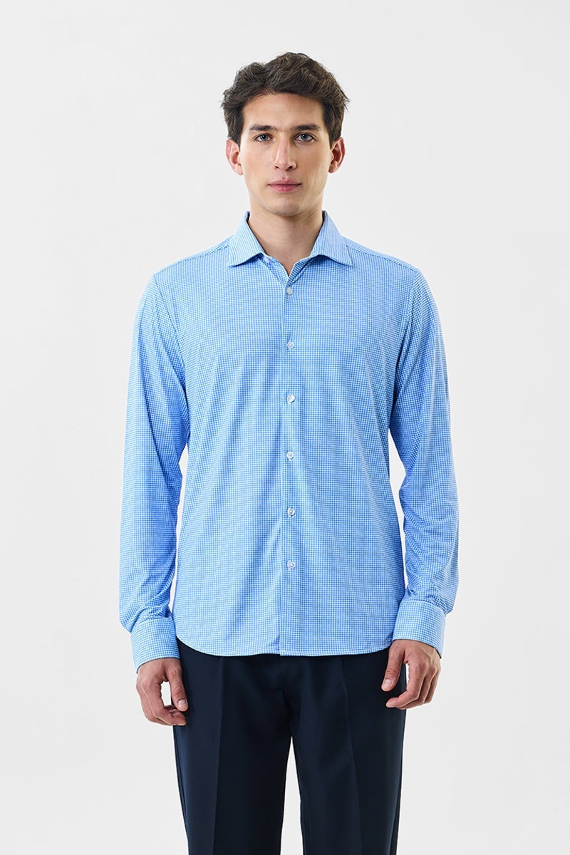 SNITCH Micro Check Slim Fit Technical Shirt - Image 5