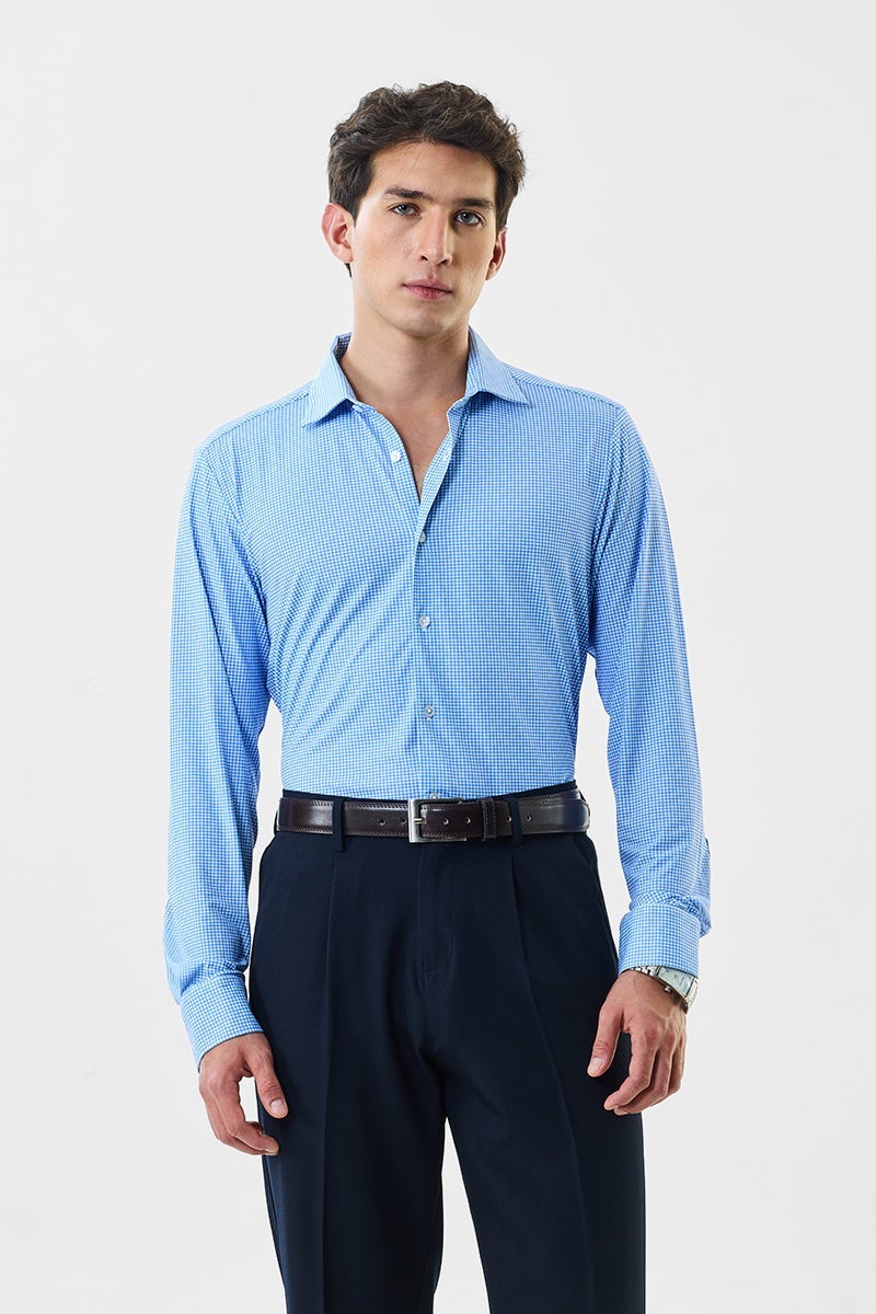 SNITCH Micro Check Slim Fit Technical Shirt - Image 1