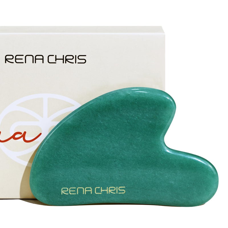Rena Chris Gua Sha Facial Tools: Jade Stone Guasha Tool for Face Acupuncture Therapy, Facial Massager for Jawline Sculpting and Puffiness Reducing (Green) - Image 1