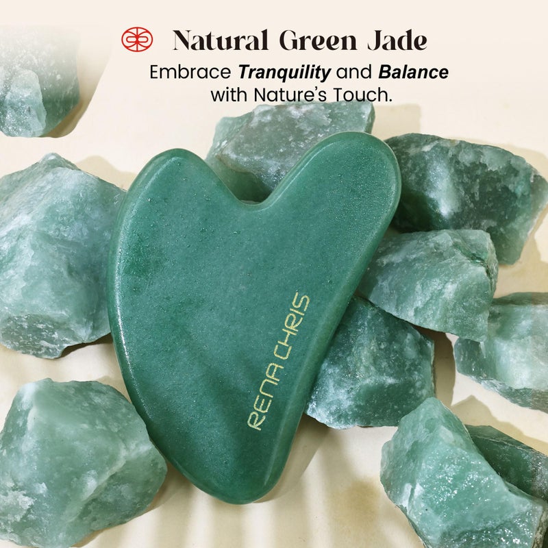 Rena Chris Gua Sha Facial Tools: Jade Stone Guasha Tool for Face Acupuncture Therapy, Facial Massager for Jawline Sculpting and Puffiness Reducing (Green) - Image 4