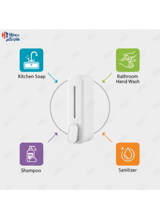 هيتكس موزع صابون سيينا مثبت على الحائط، سعة ٣٥٠ مل | موزع صابون وشامبو سائل من بلاستيك ABS مع زر ضغط | زجاجة مثبتة على الحائط للحمام والمطبخ | يتضمن براغي تركيب (١، أبيض) - Image 2