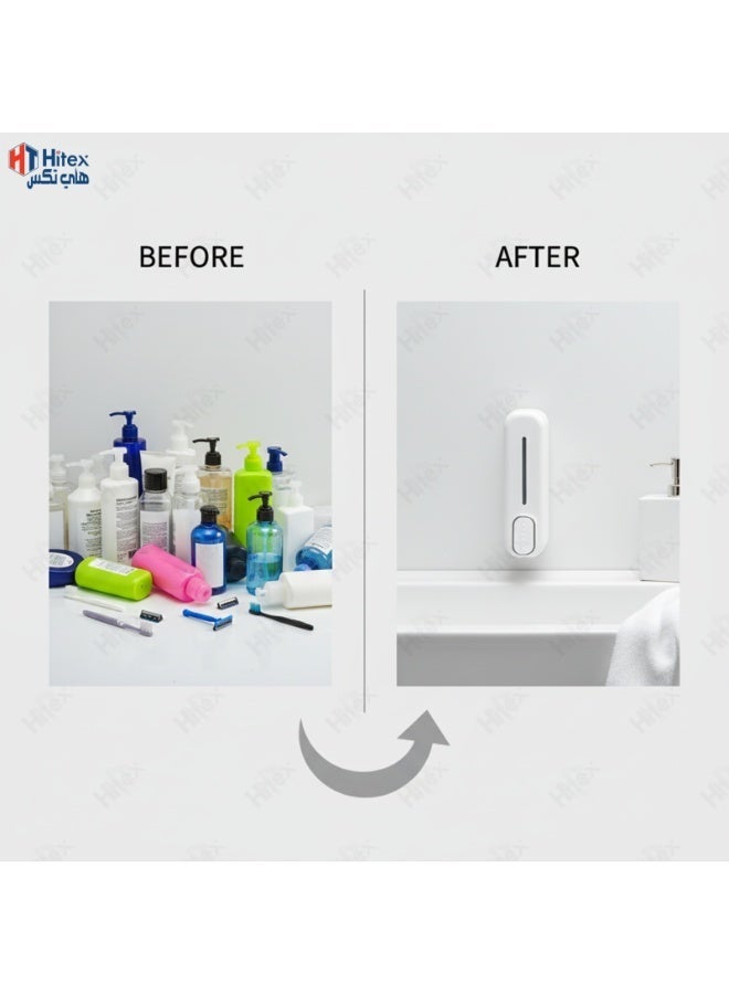 هيتكس موزع صابون سيينا مثبت على الحائط، سعة ٣٥٠ مل | موزع صابون وشامبو سائل من بلاستيك ABS مع زر ضغط | زجاجة مثبتة على الحائط للحمام والمطبخ | يتضمن براغي تركيب (١، أبيض) - Image 4