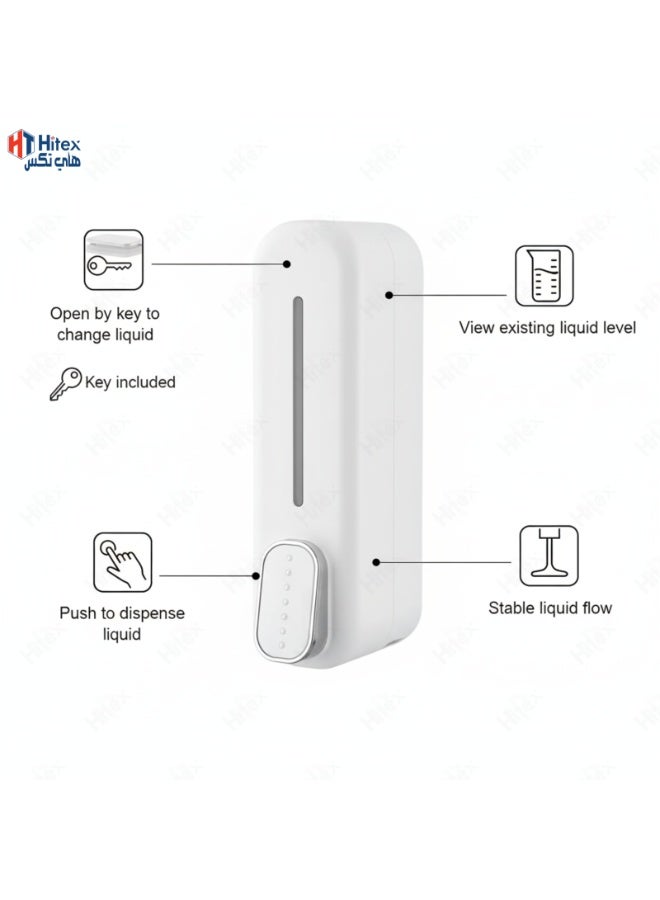 هيتكس موزع صابون سيينا مثبت على الحائط، سعة ٣٥٠ مل | موزع صابون وشامبو سائل من بلاستيك ABS مع زر ضغط | زجاجة مثبتة على الحائط للحمام والمطبخ | يتضمن براغي تركيب (١، أبيض) - Image 5