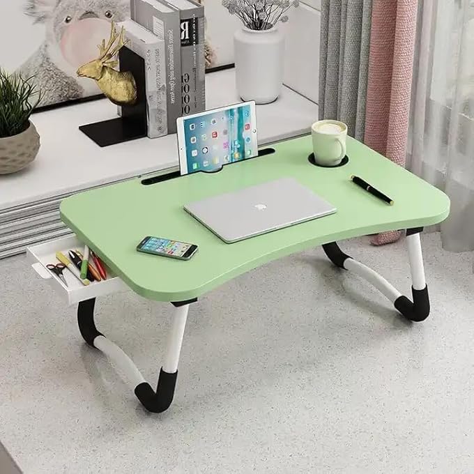 Vital Portable Folding Laptop Desk for BedWith iPad and Cup Holder Adjustable Lap Tray Notebook Stand Foldable NonSlip Legs Reading Table Tray for workingstudyingcamping 60x40x28cm Green - Image 4
