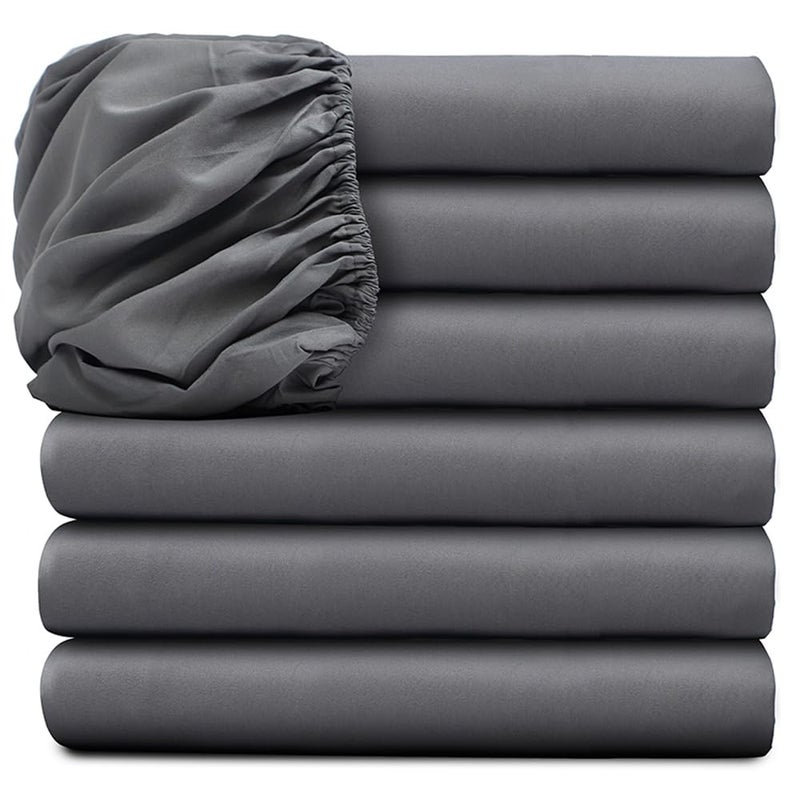Glarea Glarea Grey Fitted Sheet Queen Deep Pocket White Sheets Bulk 6 Pack for Home Air Bnb Essentials Massage Table Hospital Bed Hotel  Made of Microfiber Fabric for Soft Feel 