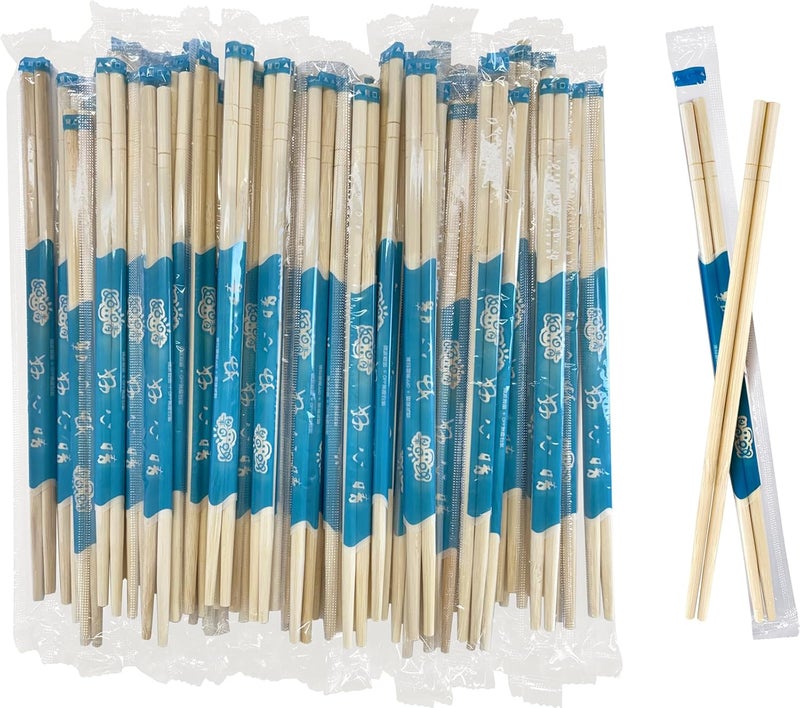 52USA Disposable Bamboo Chopsticks (100 Sets), 9'' Long Individually Wrapped Chinese Chopsticks Wooden Clear Bag Bulk - Image 2