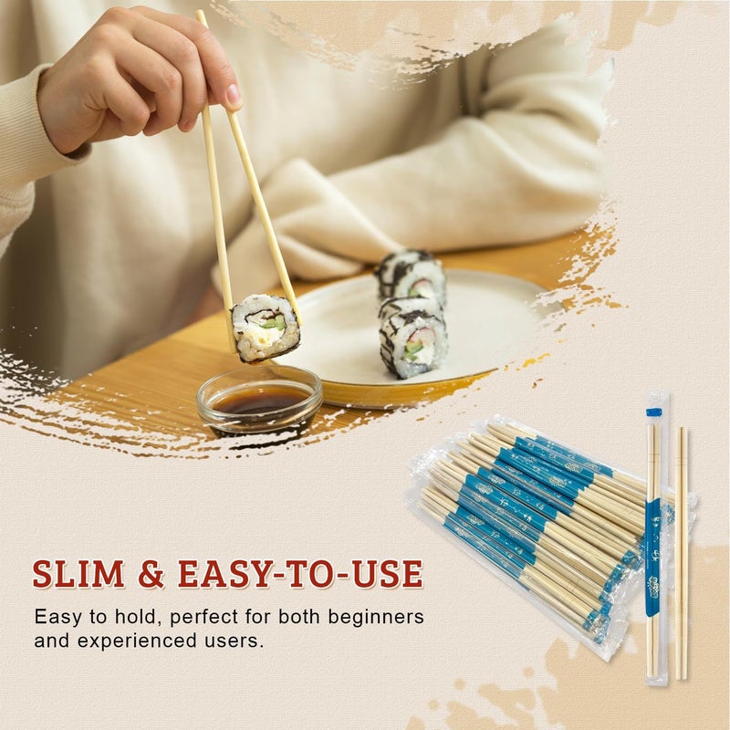 52USA Disposable Bamboo Chopsticks (100 Sets), 9'' Long Individually Wrapped Chinese Chopsticks Wooden Clear Bag Bulk - Image 3