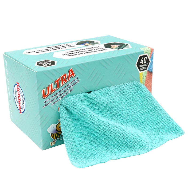 kickleen Microfiber Cleaning Cloth, Lint-Free Shop Towels Reusable, Bulk Rags in a Box for Home, Kitchen and Car, 8 Inch x 8 Inch,40 Pack with Box (Blue) - Image 1
