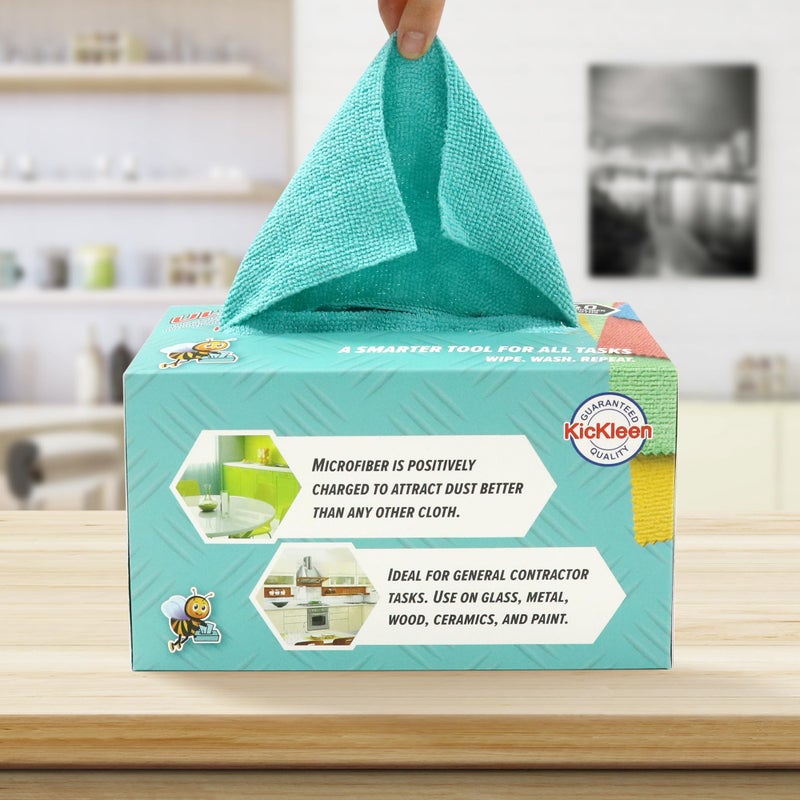 kickleen Microfiber Cleaning Cloth, Lint-Free Shop Towels Reusable, Bulk Rags in a Box for Home, Kitchen and Car, 8 Inch x 8 Inch,40 Pack with Box (Blue) - Image 3