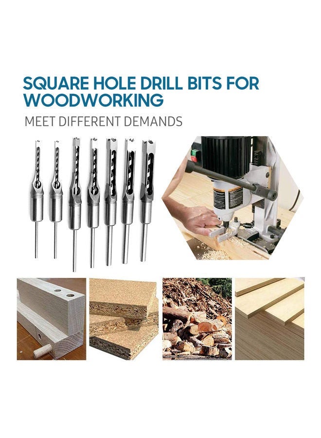 NIBEMINENT 7 Piece Woodworking Hole Saw Mortising Chisel Drill Bits Set Silver 22X5.5X13cm - Image 3