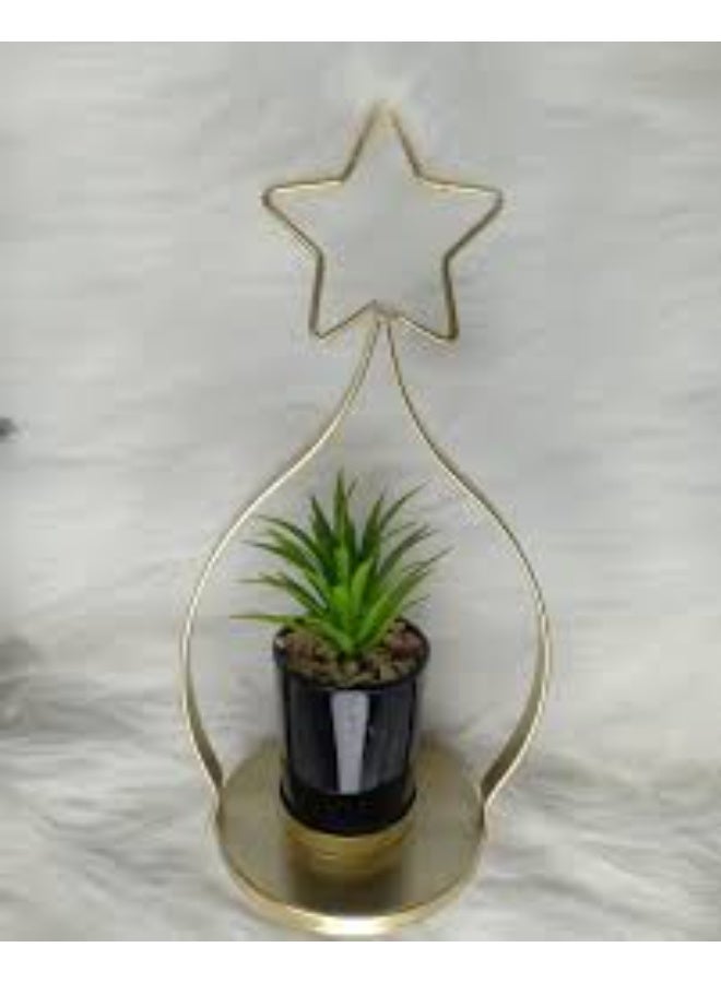 Decorative plant pot with gold metal stand - Image 1