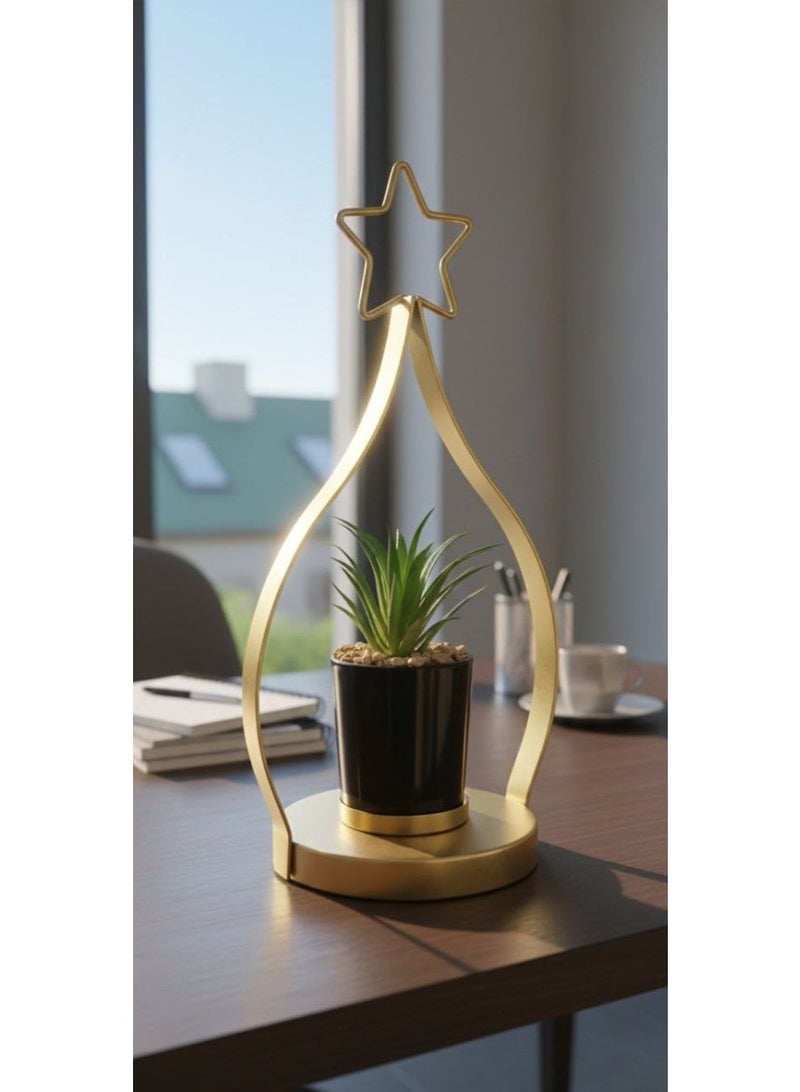 Decorative plant pot with gold metal stand - Image 2