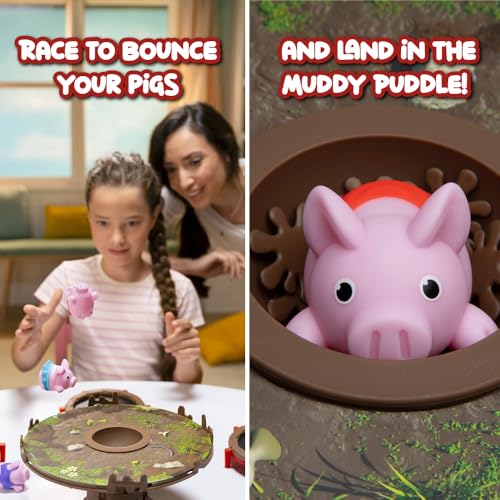 PlayMonster Pigs on Trampolines Board Games – Multi-Player, Preschool Toys, Hand-Eye-Coordination Game, The Muddiest Pig Wins, Ages 6+ - Image 3