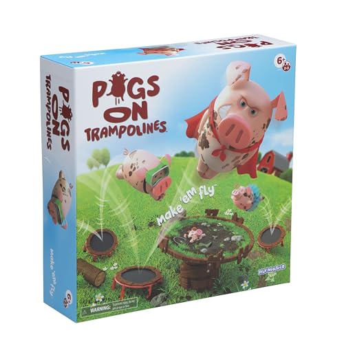 PlayMonster Pigs on Trampolines Board Games – Multi-Player, Preschool Toys, Hand-Eye-Coordination Game, The Muddiest Pig Wins, Ages 6+ - Image 1