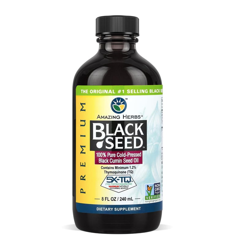 Amazing Herbs Premium Liquid Black Seed Oil Cold Pressed with Nigella Sativa Aids in Digestive Health Omegas 3 6 9 Immune Support Brain Function Non GMO for Men and Women 8 Fl Oz - Image 3