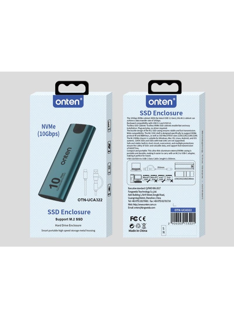 أونتن حافظة ONTEN OTN-UCA322 لأقراص M.2 NVMe SSD، تدعم واجهة USB 3.2 Gen 2 Type-C بسرعة نقل بيانات تصل إلى 10 جيجابت في الثانية؛ حافظة خارجية محمولة من الألومنيوم تتميز بنقل سريع للبيانات وكفاءة في تبديد الحرارة، ومناسبة لأجهزة الكمبيوتر المكتبية والمحمولة، وأجهزة الألعاب، والاستخدام الاحترافي. - Image 3