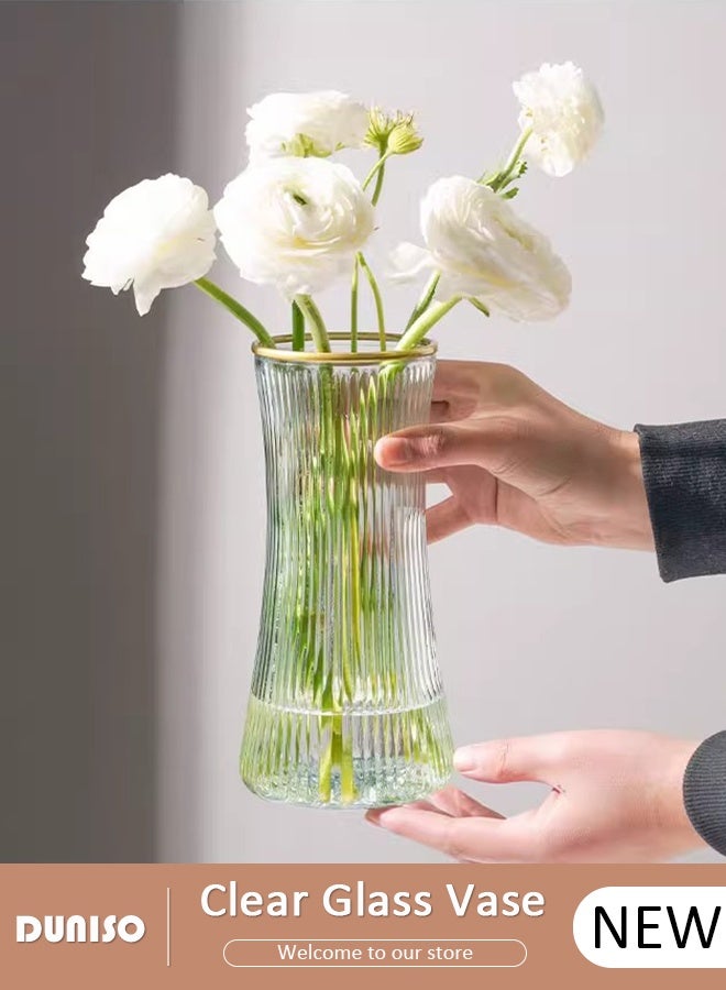 DUNISO مزهرية زجاجية شفافة مع حافة ذهبية مزهرية زهور مزهرية شفافة لتزيين الطاولة مزهرية باقة عصرية لتزيين المنزل المكتب هدية زفاف طاولة الطعام حفلة - Image 1