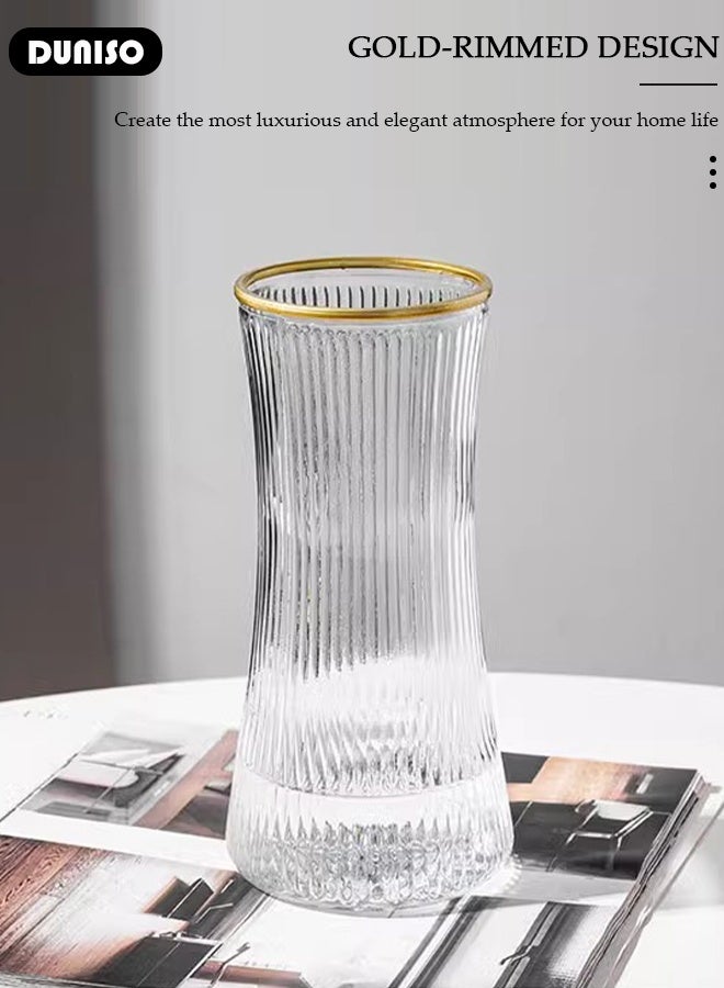 DUNISO مزهرية زجاجية شفافة مع حافة ذهبية مزهرية زهور مزهرية شفافة لتزيين الطاولة مزهرية باقة عصرية لتزيين المنزل المكتب هدية زفاف طاولة الطعام حفلة - Image 4