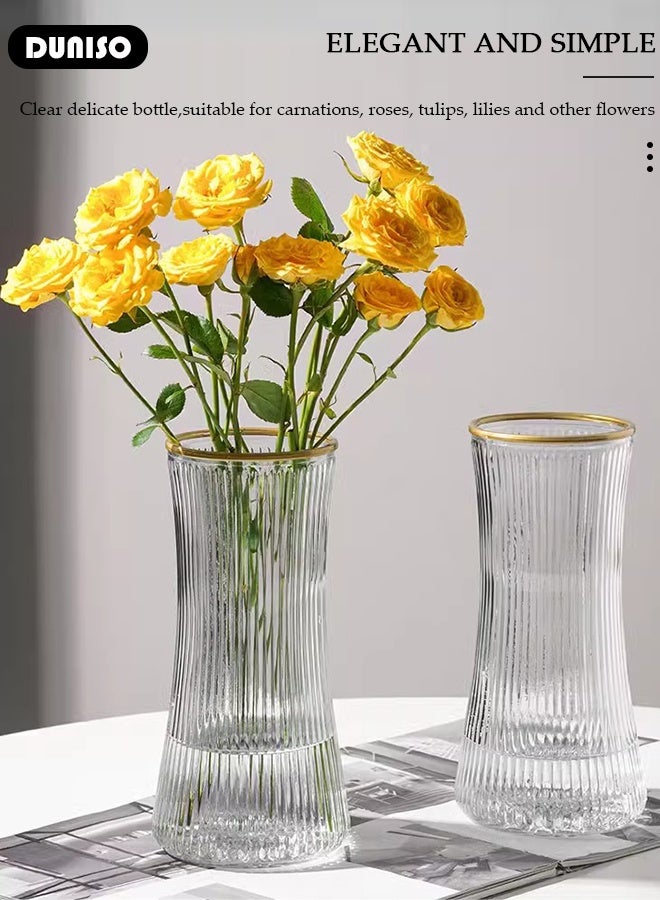 DUNISO مزهرية زجاجية شفافة مع حافة ذهبية مزهرية زهور مزهرية شفافة لتزيين الطاولة مزهرية باقة عصرية لتزيين المنزل المكتب هدية زفاف طاولة الطعام حفلة - Image 3