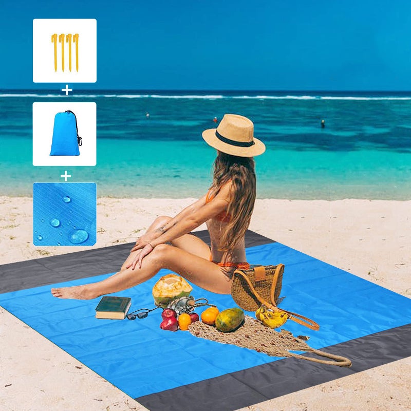 Beach Blanket 200×210cm Gradient Blue Waterproof Quick-drying - Sand-proof Ripstop 210T Polyester Compact Beach Mat for 4-6 Adults Outdoor Travel Camping Picnics Hiking - Image 1