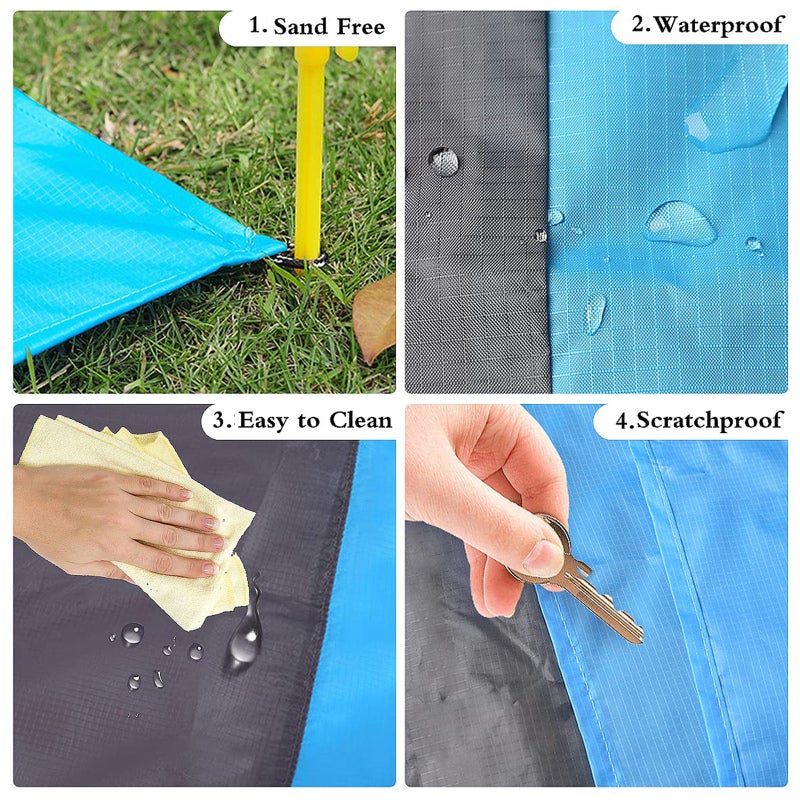 Beach Blanket 200×210cm Gradient Blue Waterproof Quick-drying - Sand-proof Ripstop 210T Polyester Compact Beach Mat for 4-6 Adults Outdoor Travel Camping Picnics Hiking - Image 3