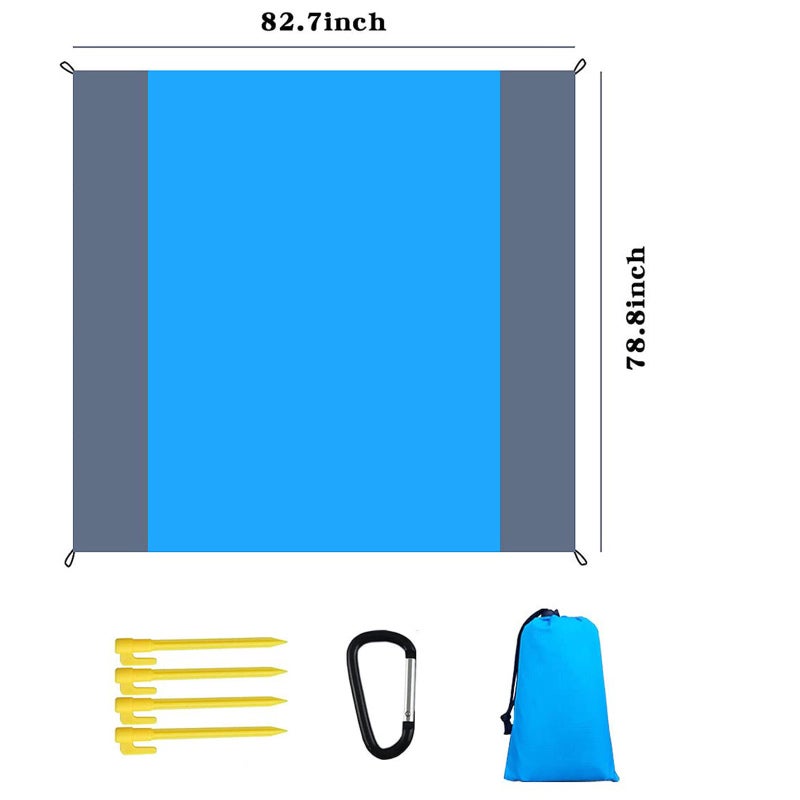 Beach Blanket 200×210cm Gradient Blue Waterproof Quick-drying - Sand-proof Ripstop 210T Polyester Compact Beach Mat for 4-6 Adults Outdoor Travel Camping Picnics Hiking - Image 2