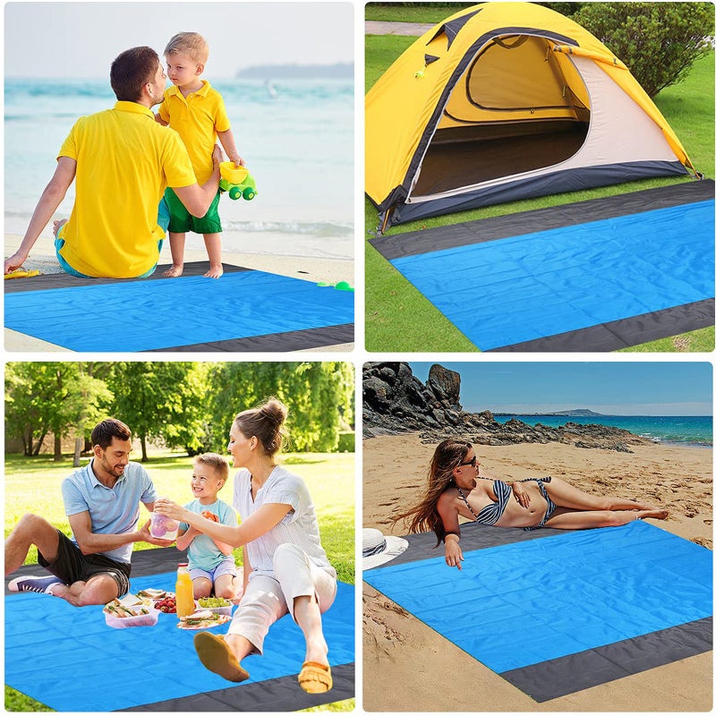 Beach Blanket 200×210cm Gradient Blue Waterproof Quick-drying - Sand-proof Ripstop 210T Polyester Compact Beach Mat for 4-6 Adults Outdoor Travel Camping Picnics Hiking - Image 4