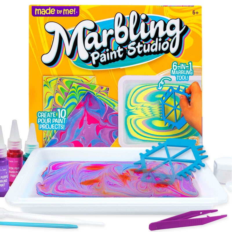 Made By Me Marbling Studio 25Piece Marbling Kit for Kids Make 10 Pour Paint Art Projects Dip Paint Marbling Arts Crafts for Ages 69 Fun Gift - Image 3