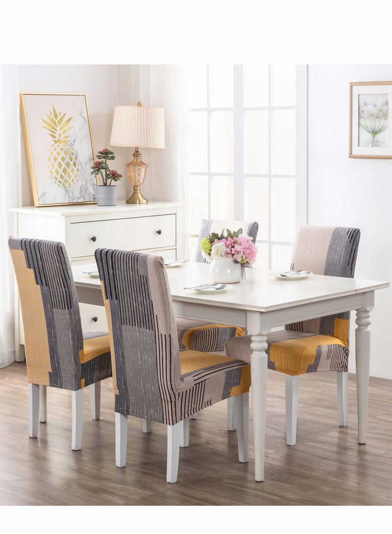 4 Pack Stretchable Dining Chair Covers for Kitchen Slipcovers - Stylish Gray & Orange Design - Image 4