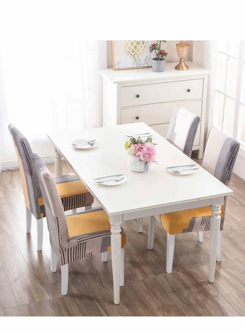 4 Pack Stretchable Dining Chair Covers for Kitchen Slipcovers - Stylish Gray & Orange Design - Image 5