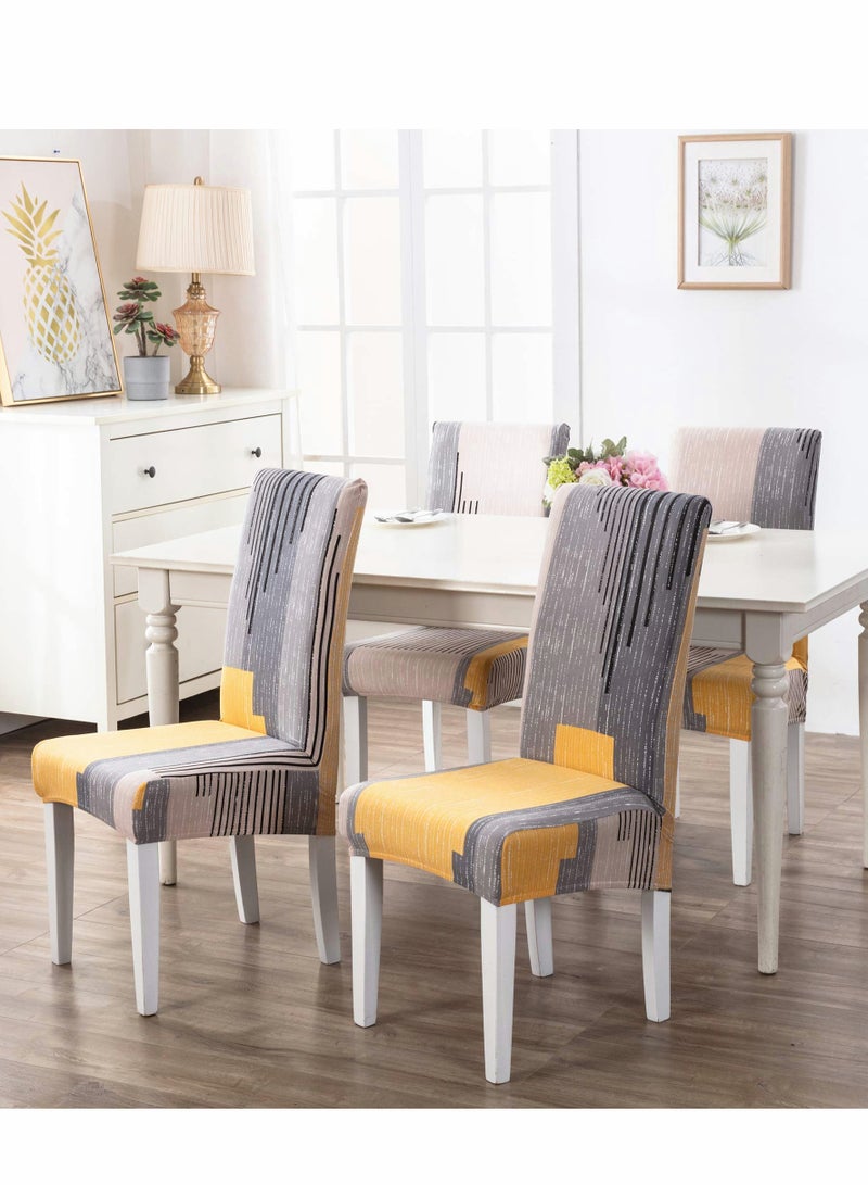 4 Pack Stretchable Dining Chair Covers for Kitchen Slipcovers - Stylish Gray & Orange Design - Image 3