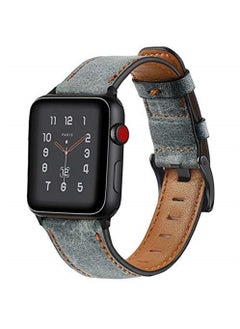 Genuine Leather Strap for Apple Watch Band, 42-44 mm Retro Watch Band Wrist Band Compatible for Iwatch Series 7 5 4 3 Se 6 Wristband (Gray)