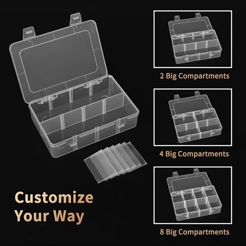 QUEFE 2 Pack 8 Grids Bead Organizers and Storage, Plastic Organizer Box with Removable Dividers Tackle Box Organizer for Candies Snacks Electronics Jewelry Small Parts - Image 3